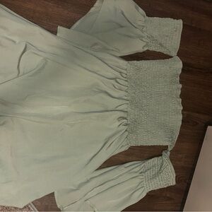 Mint Green Smocked Off-Shoulder Dress
